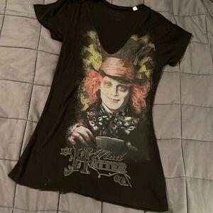 Alice in Wonderland Mad Hatter Black V neck t shirt